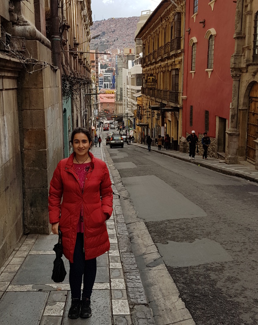 laura on la paz steep road